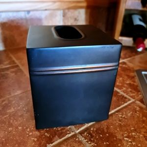 Metal Tissue Box Holder Vertical Square Burnished Brown Copper Striped Accent